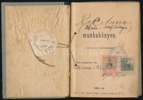 1910 Munkakönyv, okmánybélyegekkel, pecséttel