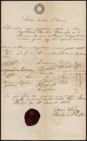 1858 Anyakönyvi kivonat, 15 kr. szignettával, a pesti Ávilai Nagy Szent Teréz plébániatemplom viaszpecsétjével, Klempa Simon (1811-1903) plébános (1854 - 1886) aláírásával