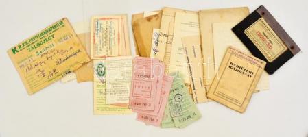 1930-1970 Vegyes okmány tétel, összesen 30 db, köztük igazolványok, számlák, bérlet, emléklap, véradási emléklap kitűzővel, sorsjegy