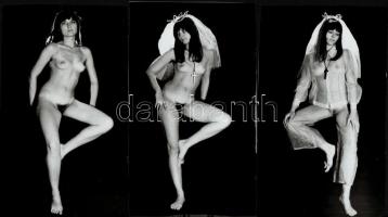 cca 1973 Pizsi és fátyol nélkül, 3 db szolidan erotikus vintage fotó, 23,5x14 cm