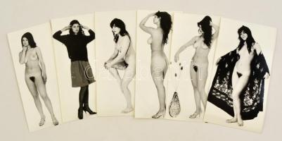 cca 1972 Vasárnap délelőtt, szolidan erotikus felvételek, 7 db vintage fotó, 14,5x6,5 cm és 15x8 cm között