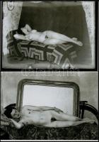 cca 1935 Tanyán élő madonnák, szolidan erotikus fényképek, 2 db mai nagyítás Lőcsei Árpád (?-?) kecskeméti vándorfényképész hagyatékából, 18x25 cm
