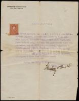 1929 Vasmegyei Cukorgyár Rt. fejléces bizonyítvány, a gyárban dolgozó lakatos segéd-gépkocsivezető részére kiállítva, okmánybélyeggel, 29x22,5 cm