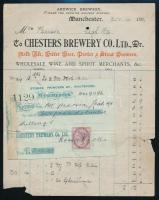 1896-1897 4 db brit számla, közte díszes fejlécesek, okmánybélyegekkel