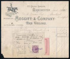 1896-1897 4 db brit számla, közte díszes fejlécesek, okmánybélyegekkel