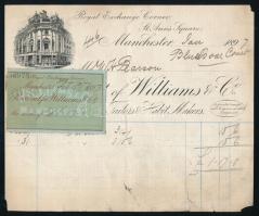 1896-1897 4 db brit számla, közte díszes fejlécesek, okmánybélyegekkel