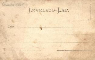 1901 Brassó, Kronstadt, Brasov; Borbély és fodrász üzlet, csoportkép leveleket hozott postással / ba...