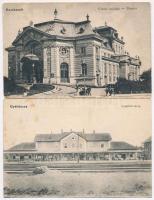 8 db régi főleg magyar városképes lap (Gyékényes, Kecskemét, Keszthely, Szolnok, Győr, Nyíregyháza, ...