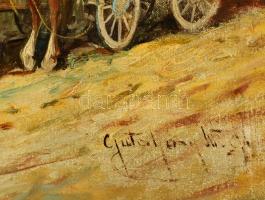 Gutaházy Németh Gyula (1892-1959): Érkezés a piacra. Olaj, vászon, jelzett, festék kopásokkal, keret...