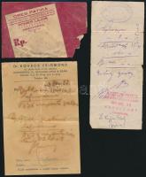 1933-1943 Nagykőrös, Kecskemét, 4 db orvosi recept és gyógyszertári boríték