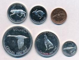 Kanada 1967. 1c Br + 5c Ni + 10c Ag + 25c Ag + 50c Ag + 1$ Ag T:1-(PP) Canada 1967. 1 Cent Br + 5 Cents Ni + 10 Cents Ag + 25 Cents Ag + 50 Cents Ag + 1 Dollar Ag C:AU(PP)