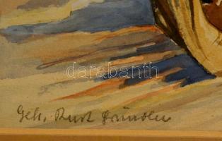 Olvashatatlan jelzéssel: Téli lovasszán. Akvarell, papír, 20×28 cm