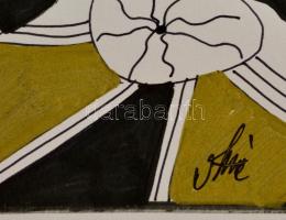 Szász jelzéssel: Két arc. Filctoll, papír, paszpartuban, 14x14 cm