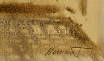 Nemes Tibor (1955-): Utcarészlet. Akvarell, papír, jelzett, 48×32 cm