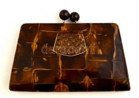 Régi női bőr táska, bőr béléssel, beépített pénztartóval, kopásnyomokkal, 26x15 cm