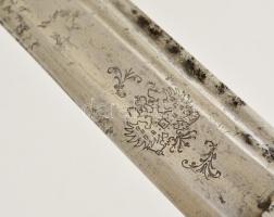 XIX. sz. Osztrák főnemesi kard. Császári címer és monogram gravírozva a pengébe. Rézborítású bőr hüv...