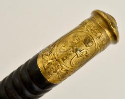 XIX. sz. Osztrák főnemesi kard. Császári címer és monogram gravírozva a pengébe. Rézborítású bőr hüv...