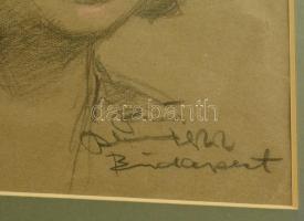 Olvashatatlan jelzéssel: Női portré. Vegyes technika, papír, apró szakadással, üvegezett keretben,  ...