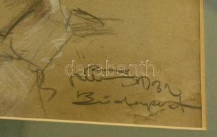 Olvashatatlan jelzéssel: Kislány portré. Vegyes technika, papír, apró szakadással, üvegezett keretbe...