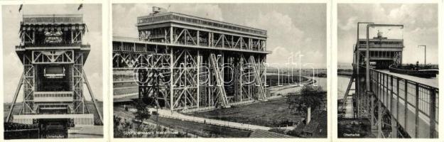 Niederfinow, Das Tausend-Tonnen-Schiffshebewerk, Unterhafen, Oberhafen / Thousand-ton boat lift, ports. Folding card