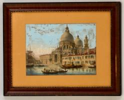 cca 1900 Akvarellel színezett Szent Márk bazilika, rézmetszet, jelzés nélkül, foltokkal, üvegezett keretben, 19×28 cm