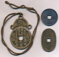 Vegyes 3db-os kínai tétel, benne medál, bűvészpénz és hamis érme T:vegyes