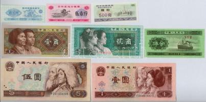 Kína 1953-1996. 8db-os vegyes bankjegy és rizskupon tétel T:I-III China 1953-1996. 8pcs of various banknotes and rice coupons C:UNC-F