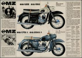 cca 1960 MZ reklám prospektus, francia nyelven, kihajtható, 29x41 cm / MZ East-German motorcycle adv...