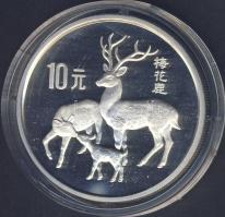 Kína 1989. 10Y Ag "Veszélyeztetett állatok - őz" T:PP Csak 10000db!