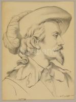 Wittinghoff Evald (1826-1882): Kalapos férfi portré 1865. Ceruza, papír, jelzett, paszpartuban, 48×36 cm