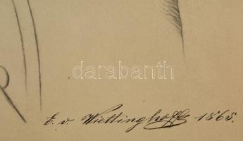 Wittinghoff Evald (1826-1882): Kalapos férfi portré 1865. Ceruza, papír, jelzett, paszpartuban, 48×3...