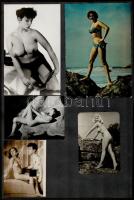 16 db erotikus fotó, kartonlapra ragasztva, 4x4,5 és 15x10,5 cm közötti méretekben
