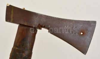 XIX. sz. Antik fokos, fémberakásos díszített fa nyéllel. / Iron headed axe with inlayed wood body. 8...