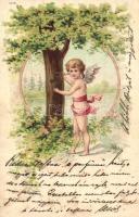 Love greeting card with Cupid, litho