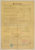 1911 Kérelem a kincstár részére való dohánytermelési engedélyért, pecsétekkel, 50x34,5 cm