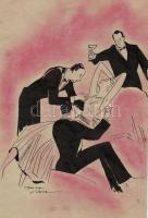 Toncz jelzésű rajz színezett tus, papír 18x27cm