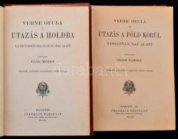 Verne Gyula két könyve: Utazás a Föld körül; Utazás a Holdba. Bp., cca 1923, Franklin. Díszes, sérül...