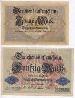 Német Birodalom 1914. 20M + 50M mindkettő 7 jegyű sorszámmal T:III
German Empire 1914. 20 Mark + 50...