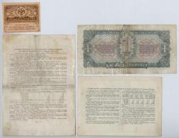 Orosz Birodalom 1917. 20R + Szovjetunió 1937. 10Ch + 2db szovjet sorsjegy T:III,III- szakadás
Russi...