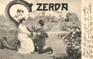 A hét napjai - 7 darabos teljes bécsi romantikus képeslapsorozat, jó állapotban / Days of the Week -...