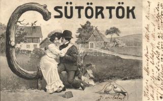 A hét napjai - 7 darabos teljes bécsi romantikus képeslapsorozat, jó állapotban / Days of the Week -...