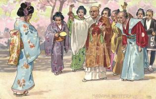 Madame Butterfly. Italian art postcard, Japanese folklore, geisha (EK)