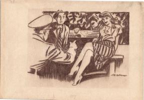 Sebők jelzésű rajz előkészítő zselatinos levonat krétarajzról (30x22cm)