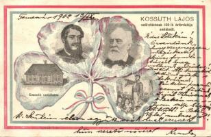 1902 Kossuth Lajos születésének 100. évfordulója emlékéül. Kossuth szülőháza / 100th anniversary of Kossuths birth, Art Nouveau memorial postcard