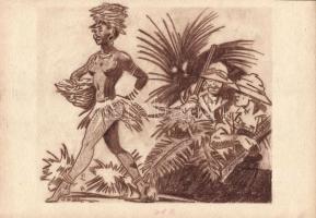 Humoros rajz Sebők jelzéssel, tus, papír (30x22cm)