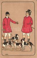 Hunters with dogs. Serie 150. C. T. & Cie litho art postcard. s: R. Caputi (EK)