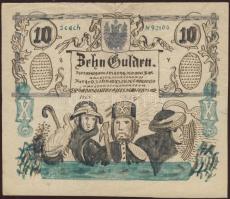 1863. 10G érdekes kézzel festett hamisítványa vízjeles papíron, hátoldalon piros "Falsificat / Gänzlich misslungen sub Z. 2805/4 1873" + zöld körbélyegző "Királyi Törvényszék-Pesten" T:II-