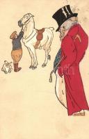 Hunter, horse, dog. unsigned art postcard (EK)