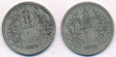 Ausztria 1893-1894. 1K Ag "Ferenc József" (2xklf) T:2-,3
Austria 1893-1894. 1 Corona Ag &...