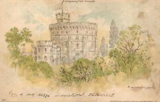 1899 Windsor, Castle, park. Kunstanstalt Kosmos hold to light litho (ázott sarok / wet corner)